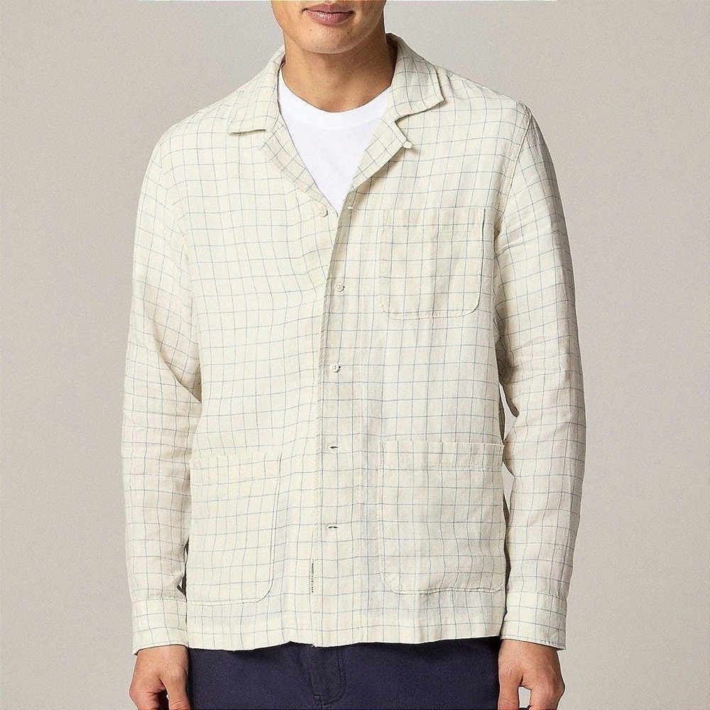 J.Crew Baird McNutt Irish 100% Linen Chore Coat Men S Long Sleeve Camp Collar